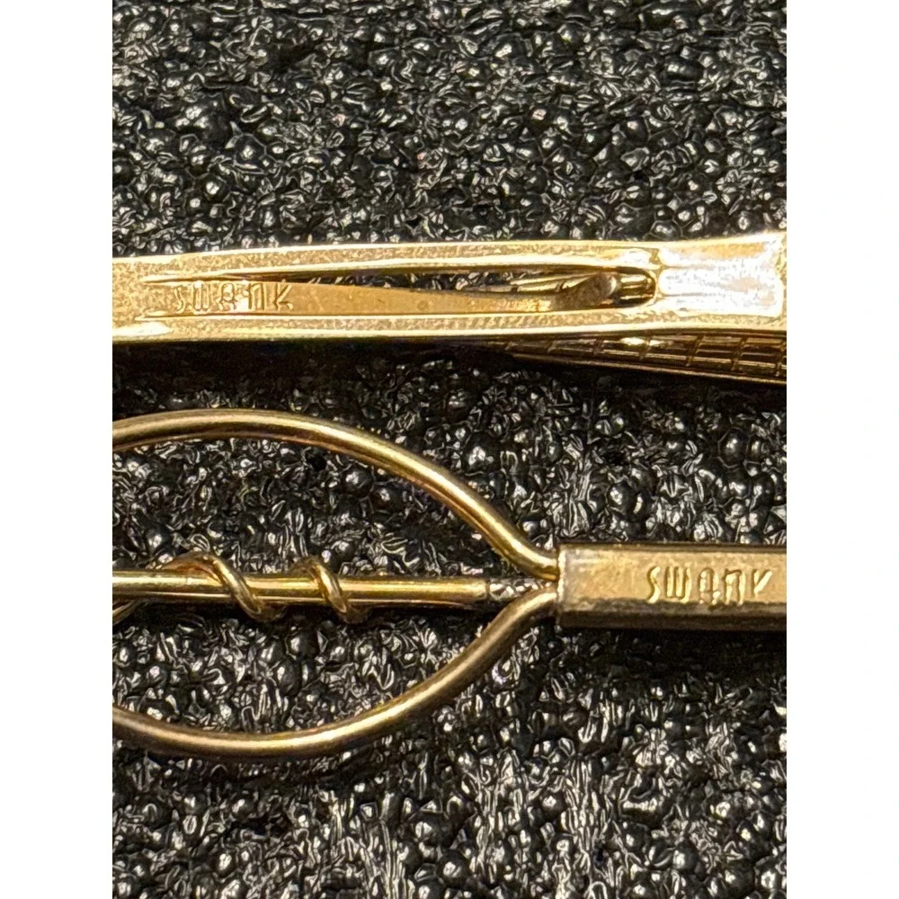 VTG Swank Tie Clip Lot Golf Clubs Fishing Rod Gold Tone‎ dad grandpa retirement